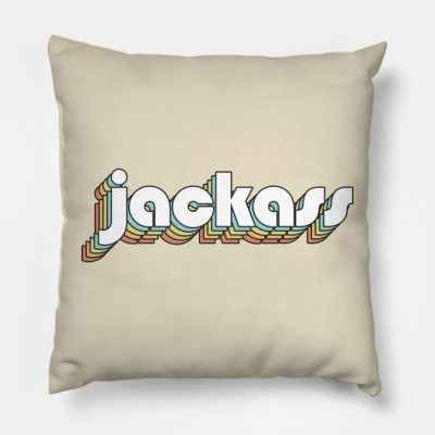 Jackass Retro Rainbow Typography Faded Style Throw Pillow Official Jackass Merch Store