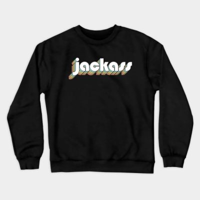 Jackass Retro Rainbow Typography Faded Style Crewneck Sweatshirt Official Jackass Merch Store