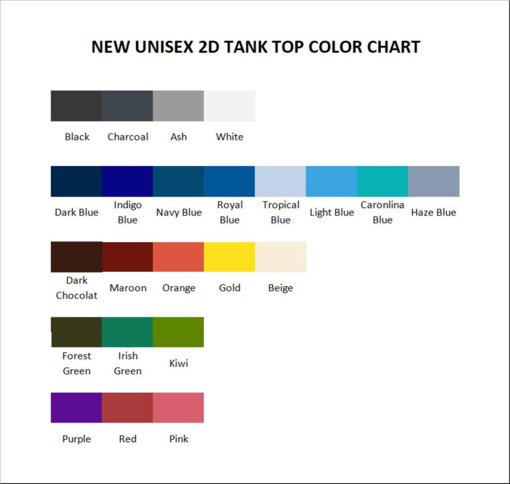 tank top color chart - Jackass Merch Store